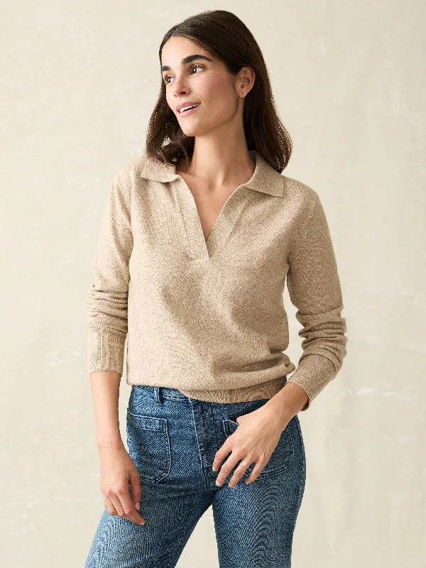 Jackson Sweater Polo - Oatmeal Heather Transparent Opaque Sheer