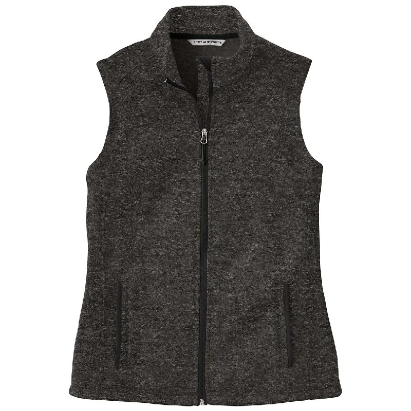 Port Authority Women's Black Heather Sweater Fleece Vest Fleece Sweater Nylon Polyester