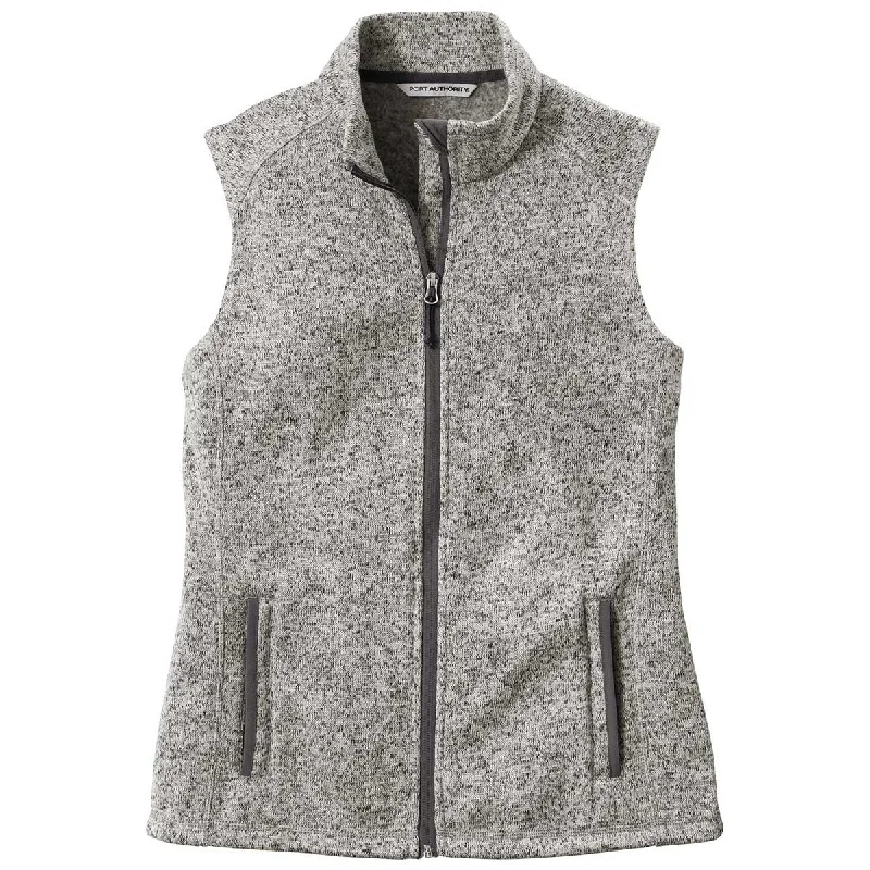 Port Authority Women's Grey Heather Sweater Fleece Vest Silk Blend Satin Velvet