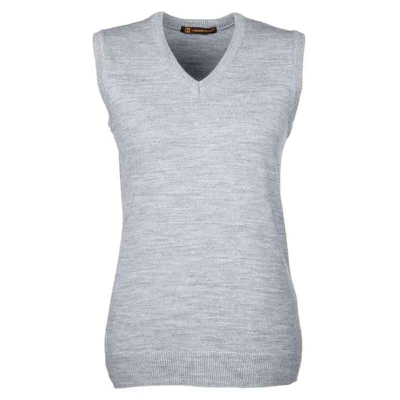 Harriton Women's Grey Heather Pilbloc V-Neck Sweater Vest High Neck Crew Neck V-Neck