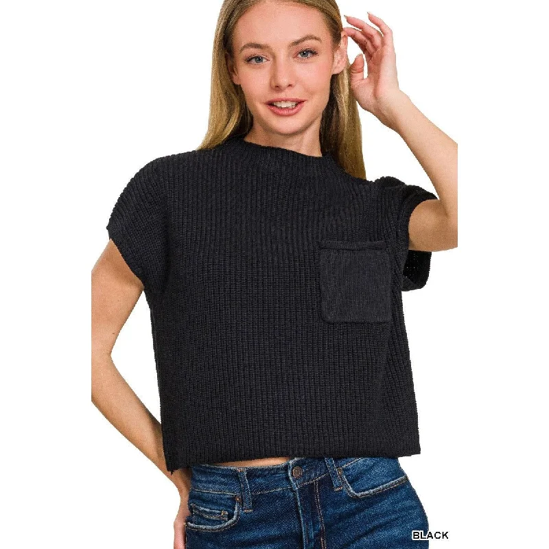 Mock Neck Short Sleeve Cropped Sweater Modern Contemporary Chic