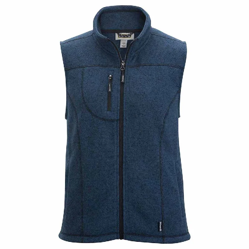 Edwards Women's Blue Heather Sweater Knit Fleece Vest With Pockets Graphic Sweater Embroidered Appliqued