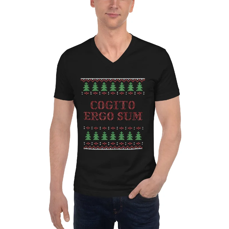 Cogito Ergo Sum - Ugly Xmas Sweater - Unisex V-Neck T-Shirt Solid Color Striped Floral Print