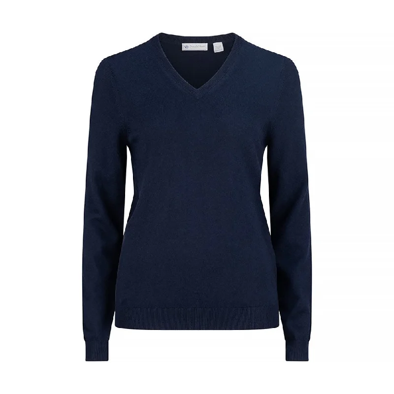 Donald Ross Ladies Sweater - Merino Wool V-Neck, Core Front Pockets Side Pockets Patch Pockets