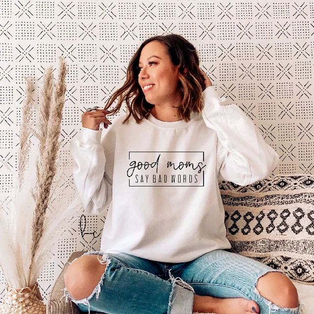 Good moms say bad words sweater- mama sweater- gift for new mom- funny mom gifts- mothers day tee- mommy sweater- tough as a mother sweaters Mesh Sweater Canvas Denim