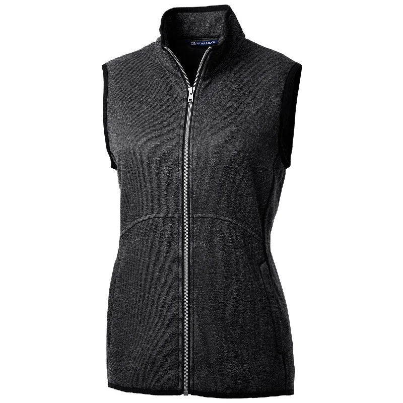 Cutter & Buck Women's Charcoal Heather Mainsail Sweater Knit Full Zip Vest Lightweight Heavyweight Midweight