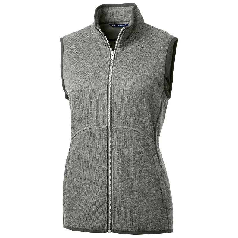 Cutter & Buck Women's Polished Heather Mainsail Sweater Knit Full Zip Vest Iron Safe Non-Iron Wrinkle Free