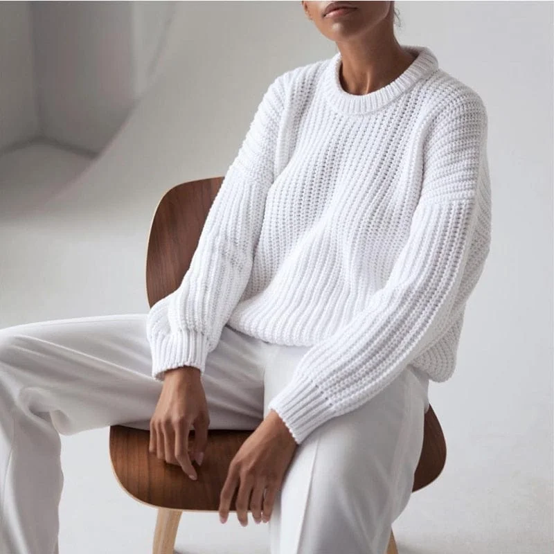 Womens Oversized Ribbed Cable-knit Sweater Dropped Shoulder Loose Fit Turtle Neck Boat Neck Asymmetrical Neck