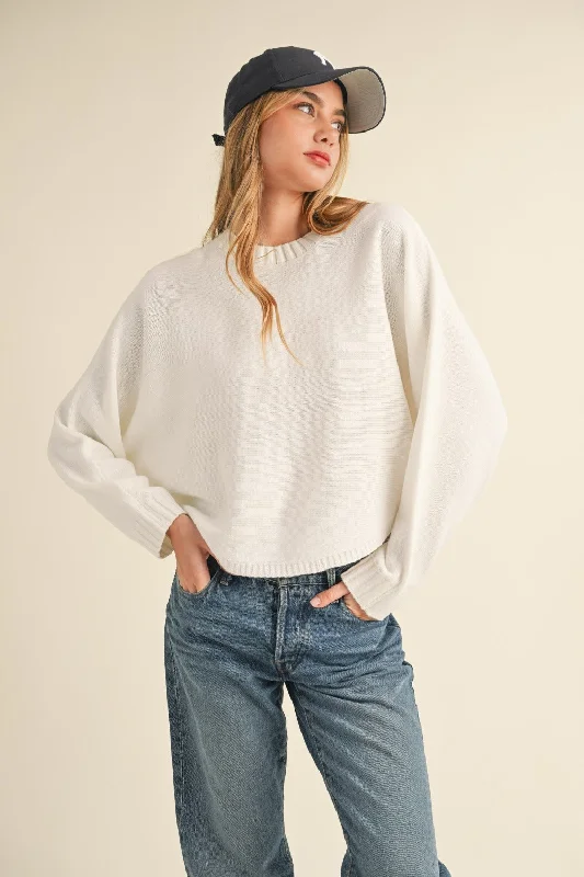 Mable Round Neck Dolman Sleeve Cropped Sweater Terry Terry Cloth Terry Knit