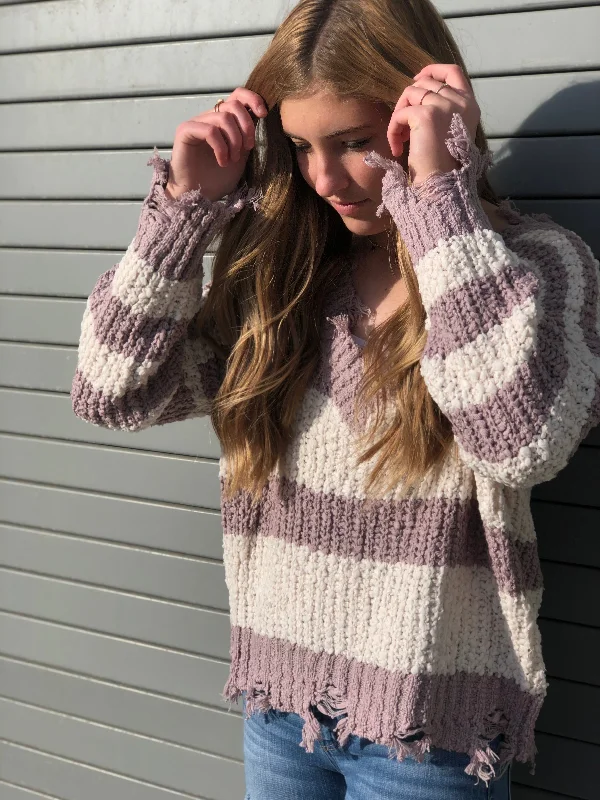 Miracle Sweater Mauve/Ivory Collared Crew Neck Turtle Neck