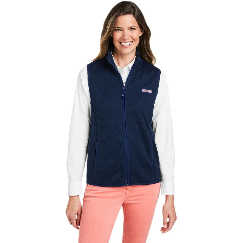 Vineyard Vines Women's Vineyard Navy Sweater Fleece Vest Herringbone Houndstooth Plaid