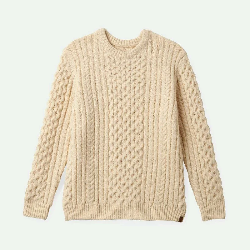 Brixton Classic Fisherman Cable Knit Sweater - Oatmeal Tailored Straight A-Line