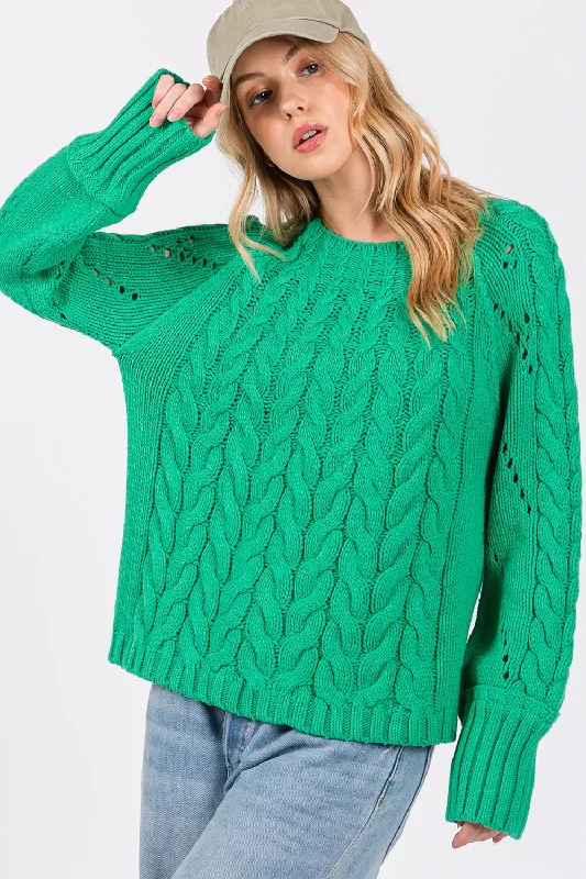 SAGE + FIG Cable-Knit Long Sleeve Sweater Herringbone Houndstooth Plaid