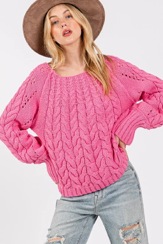 SAGE + FIG Cable-Knit Long Sleeve Sweater Layered Multi-layer Single Layer