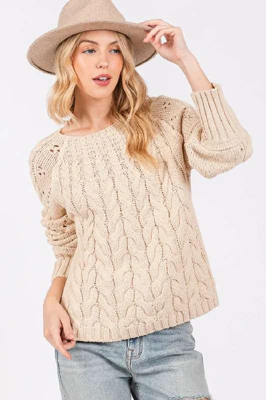 SAGE + FIG Cable-Knit Long Sleeve Sweater Ribbed Striped Patterned