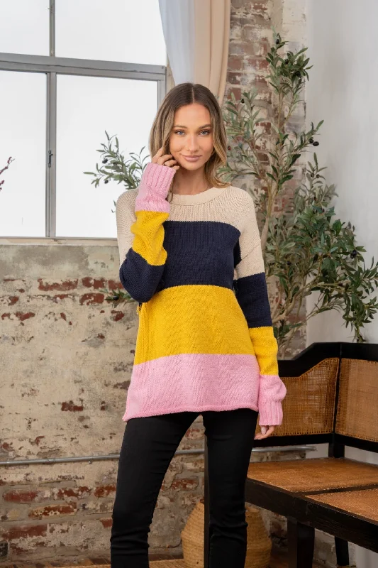 Sew In Love Full Size Color Block Exposed Seam Sweater Layered Multi-layer Single Layer