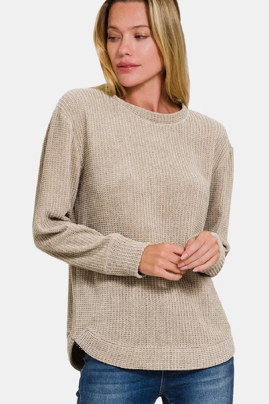 Zenana Chenille Waffle Round Neck Sweater Anti-Pilling Anti-Shrink Durable