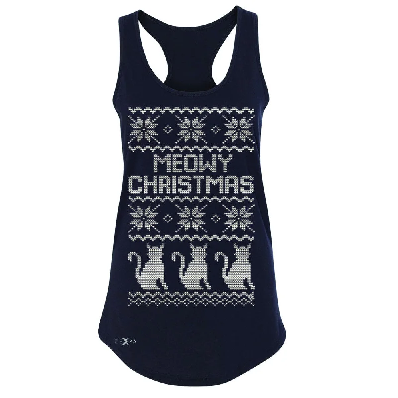 Zexpa Apparel™ Meowy Christmas Snow Flakes Cool Women's Racerback Ugly Sweater Sleeveless Chenille Fabric Brocade Fabric Lace Fabric